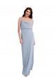 Stretch Crepe Cowl Neck V-Back Sheath Smoke Blue Prom Dress Canada Factory