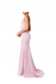 Stretch Crepe Square Neck Open Back Mermaid Sheath Pink Prom Dress Canada Factory