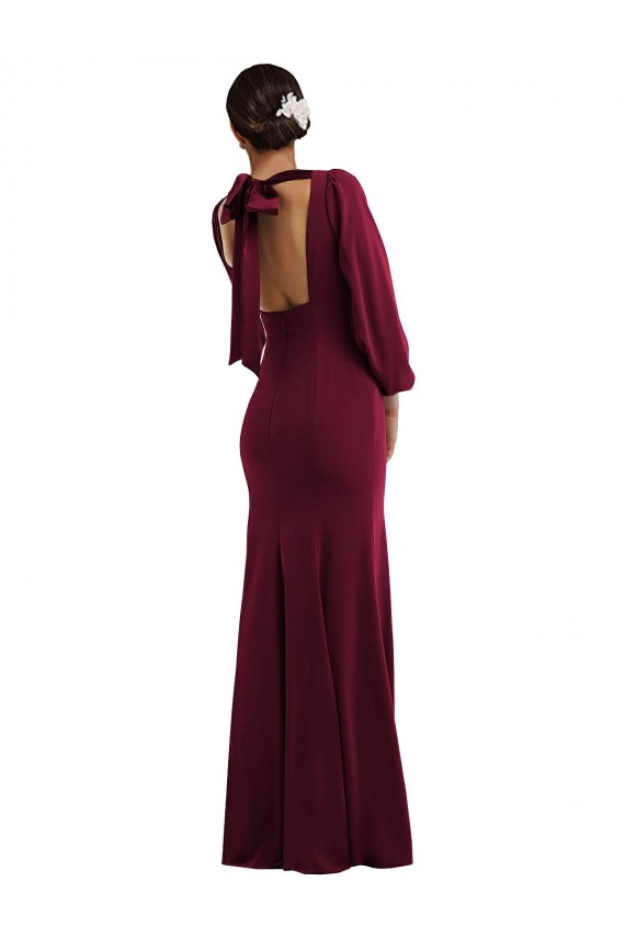 Stretch Crepe Bateau Neck Open Back Trumpet Burgundy Gold Long Prom Dress Canada Factory