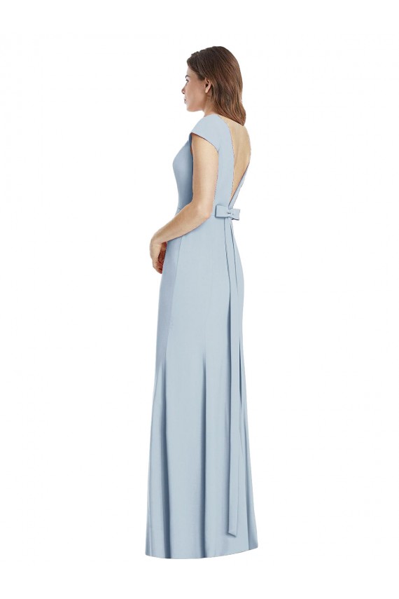 Stretch Crepe Bateau Neck Open Back Trumpet Light Sky Blue Prom Dress Canada Factory