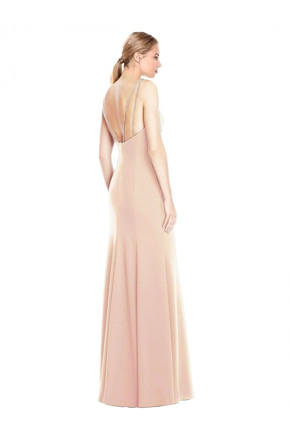 Stretch Crepe Bateau Neck Open Back Trumpet Nude Prom Dress Canada Factory