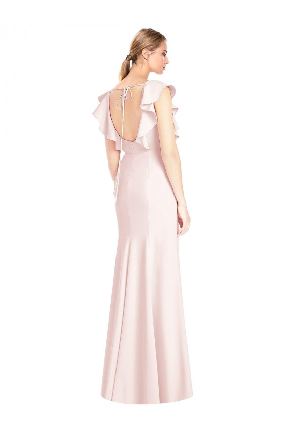 Stretch Crepe Bateau Neck Open Back Trumpet Pink Long Prom Dress Canada Factory