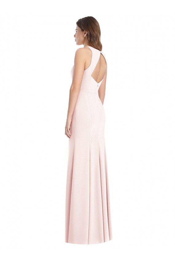 Stretch Crepe Bateau Neck Open Back Trumpet Pink Prom Dress Canada Factory