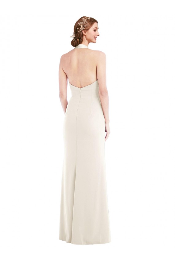 Stretch Crepe Halter Neck Low Back Trumpet Ivory Prom Dress Canada Factory