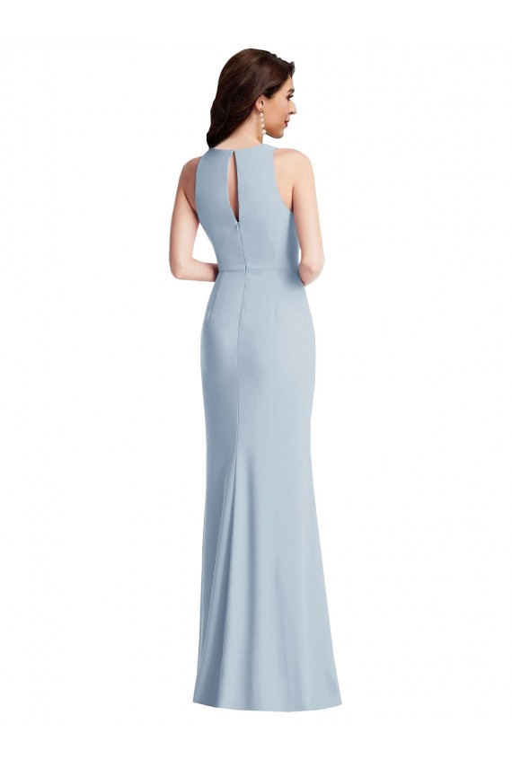 Stretch Crepe Halter Neck Trumpet Light Sky Blue Prom Dress Canada Factory