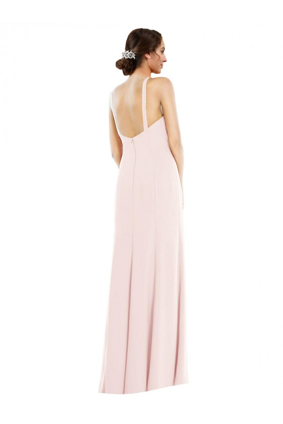 Stretch Crepe Halter Neck Low Back Trumpet Pink Prom Dress Canada Factory