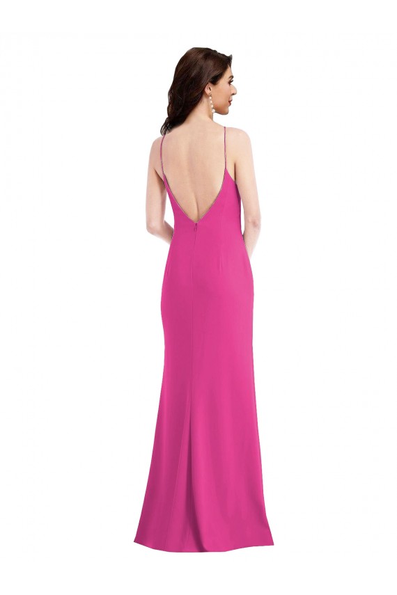 Stretch Crepe High Neck Open Back Trumpet Fuchsia Prom Dress Canada Factory