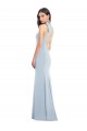 Stretch Crepe High Neck Open Back Trumpet Light Sky Blue Long Prom Dress Canada Factory
