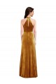 Stretch Velvet High Neck Keyhole Back Trumpet Gold Prom Dress Canada Factory