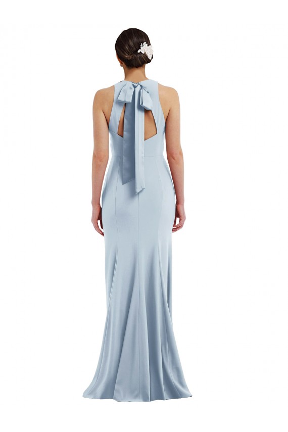 Stretch Crepe Jewel Neck Open Back Trumpet Light Sky Blue Prom Dress Canada Factory
