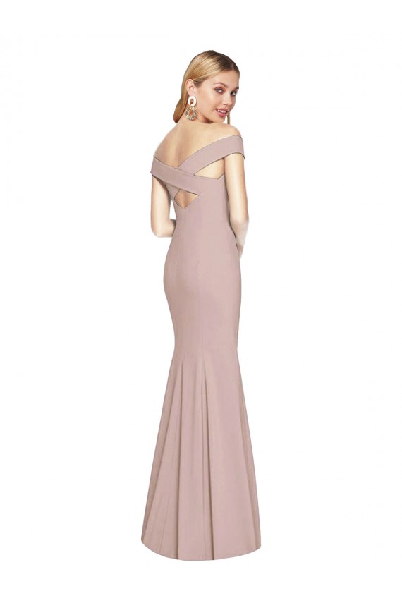 Stretch Crepe Off the Shoulder Open Back Trumpet Dusty Pink Prom Dress Canada Factory