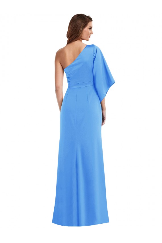 Stretch Crepe One Shoulder Trumpet Peacock Blue Prom Dress Canada Factory