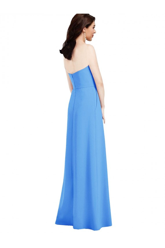 Stretch Crepe Strapless Low Back Trumpet Peacock Blue Prom Dress Canada Factory