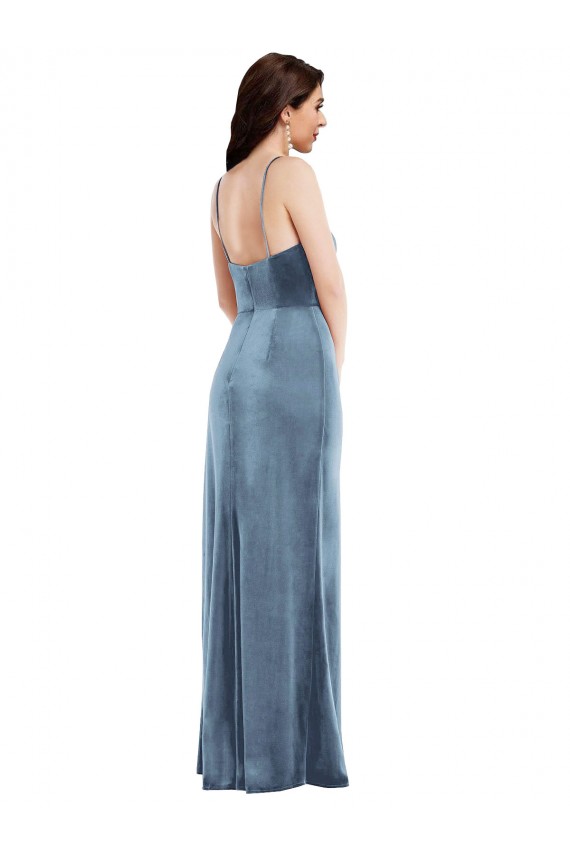 Stretch Velvet Sweetheart Low Back Trumpet Dusty Blue Prom Dress Canada Factory