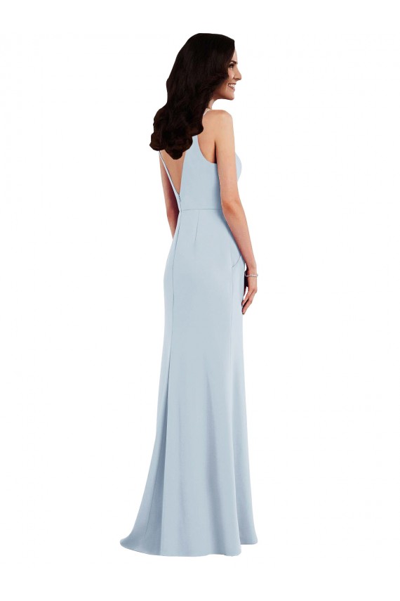 Stretch Crepe V-Neck V-Back Trumpet Light Sky Blue Long Prom Dress Canada Factory