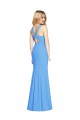 Stretch Crepe V-Neck Keyhole Back Trumpet Peacock Blue Prom Dress Canada Factory