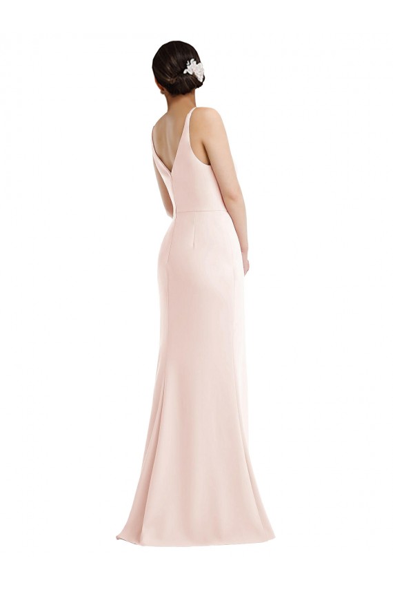 Stretch Crepe V-Neck V-Back Trumpet Pink Prom Dress Canada Factory