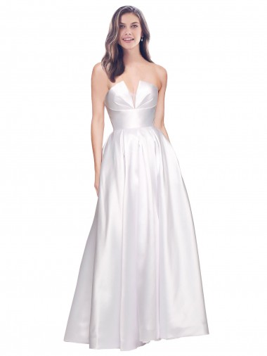Stretch Satin Strapless Low Back A-Line White Prom Dress Canada Factory