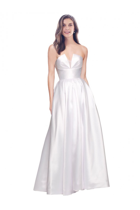 Stretch Satin Strapless Low Back A-Line White Prom Dress Canada Factory