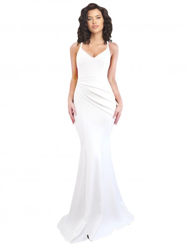 Stretch Crepe High Neck Low Back Mermaid White Black Tie Prom Dress Canada Factory