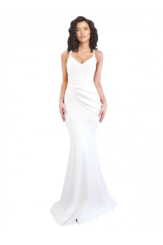 Stretch Crepe High Neck Low Back Mermaid White Black Tie Prom Dress Canada Factory
