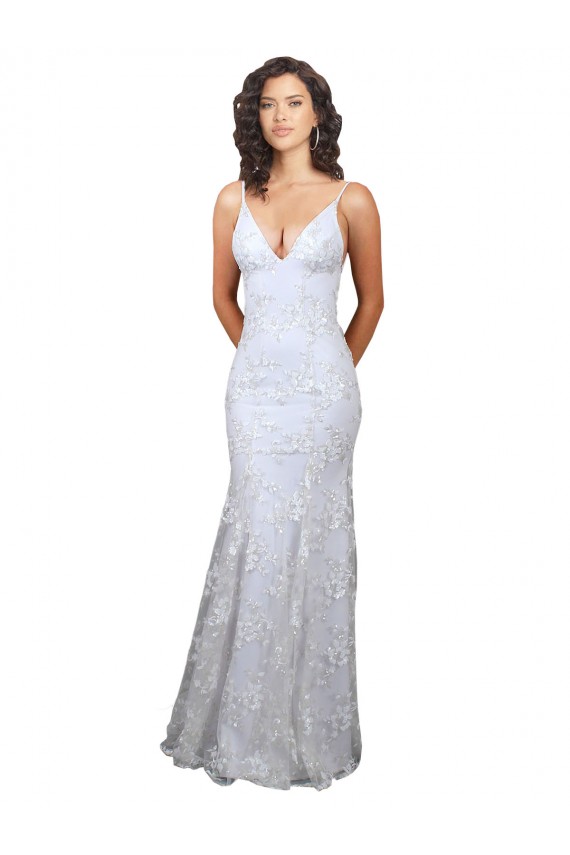 Stretch Crepe & Sequin Tulle High Neck Open Back Mermaid White Prom Dress Canada Factory